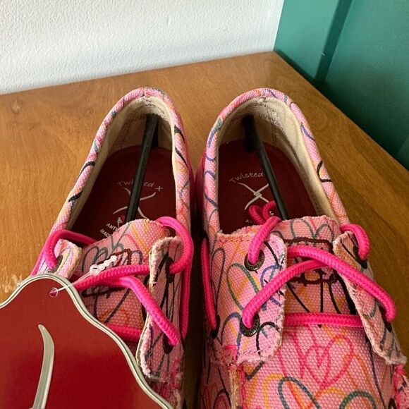 Twisted X Women's Pink Canvas Pink Hearts Driving Moc Casual Shoe - Picture 9 of 11